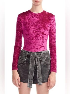Maje Tipy Crushed Velvet Bodysuit Pink Size 1 Small